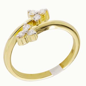 6 Stone Floral Diamond Ring, 18K Solid Yellow Gold Floral Diamond Ring, Fashion Gold Ring, Natural VS Round White Diamonds, Dainty 18KT Ring