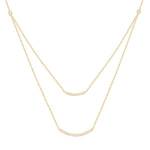 14K Solid Gold Diamond Necklace, Double Layered Diamond Bar Necklace, Natural Diamonds, 14KT Gold Charm Diamond Necklace, Gift for Women