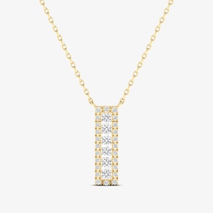 Diamond Necklace, 14K Solid Gold Diamond Necklace, Dainty Bar Pendant Necklace, Diamond Bar Necklace, All occasions, Gift for Her
