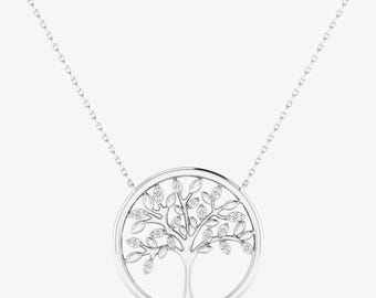 14K Solid Gold Diamond Tree of Life Necklace, Tree Of Life Pendant, Diamond Tree of Life Pendant, Family Tree Pendant, 14KT Diamond Pendant