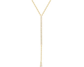 14K Gold Diamond lariat necklace, Simple Wedding Necklace, Dainty Diamond Drop necklace, Bride Necklace, 14K Natural Diamond Necklace