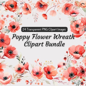 Paquete de imágenes prediseñadas de corona de amapola, flor de nacimiento amapola clipart PNG, ramo de imágenes prediseñadas de amapolas diy, corona de amapola boho floral, corona de flores mensual