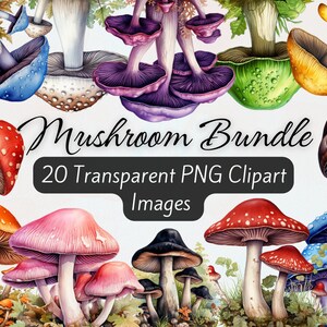 Watercolor Mushroom Clipart, Mushrooms PNG Clipart Bundle, Watercolor Forest Art, Magic Mushroom Gardening Clipart, Toadstool Clipart PNG