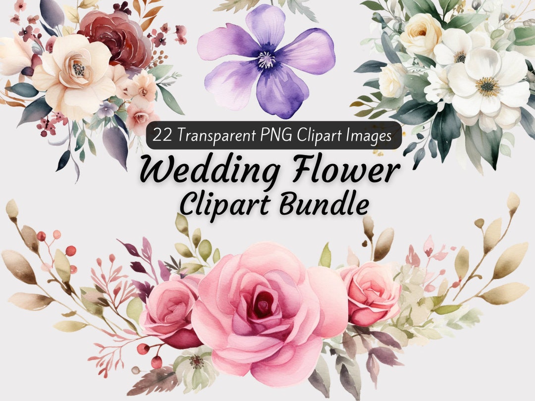 Wedding Wild Floral Clipart, Watercolor Wild Flowers Clipart Bundle ...