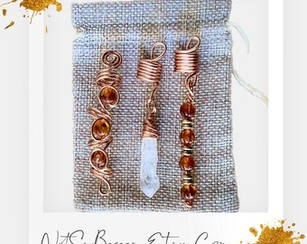 Quartz Loc Jewelry Set | Copper Hair Jewelry | Gold Loc & Braid Jewelry | Dreadlock Hair Accessories | Black Owned