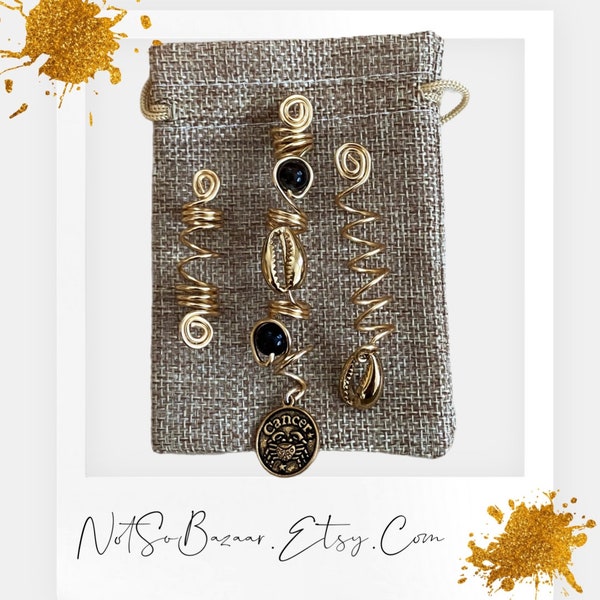 Zodiac Loc Jewelry Set | Gold Loc Jewelry | Braid Jewelry | Hair Accessories | Dreadlock Accessories | Black Owned