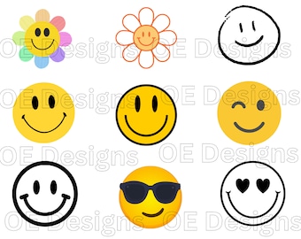 Smiley Face SVG Bundle, Trippy Smile Designs (Cut Files)