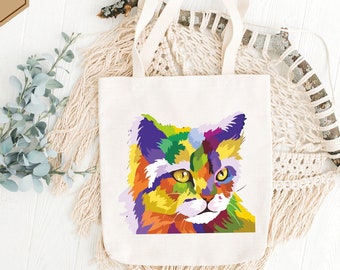 Cats Canvas Tote Bag, Colorful Cat Shoulder Bag, Mystical Cat Shoulder Bag, Cat Owner Tote Bag, Pet Owner Tote Bag, Cat Bag, Cat Lover Gift