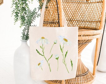 Daisy Tote Bag, Cute Daisies Market Bag, Floral Tote Bag, Eco Friendly Grocery Bag, Aesthetic Bag, Women Tote Bag, Daisy Canvas Tote  Bag