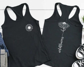 Wildflower Tank Tanks Top, Custom Gift Racerback, Lightweight Summer Tops, Sunflower Shirt, Mothers Day Tank Top,  Tank Top for Women