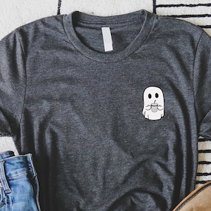 Little Ghost Ice Coffee Shirt, Ghost Shirt, Halloween Tee, Cute Ghost Shirt, Little Ghost Ice Coffee, Pocket Ghost Shirt, Gifts Halloween