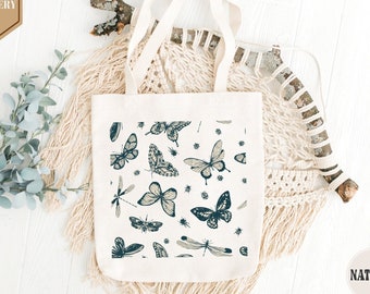 Romantic Tote Bag, Canvas Tote Bag, Butterfly Tote Bag, Cottagecore Aesthetic Tote, Eco-Friendly Aesthetic Shopping Bag, Butterfly Tote Bags