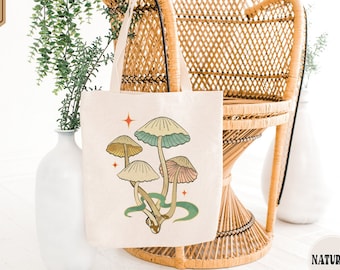Mushrooms Canvas Tote Bag, Mushroom Plant Floral Tote Bag, Vintage Women Shoulder Bag, Aesthetic Cute Shopping Bag, Eco Friendly Grocery Bag
