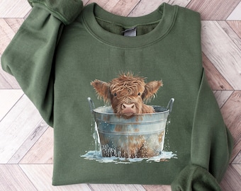 Highland Cow Calf Farm Sweatshirt, Western Sweatshirt, Cowgirl Sweatshirt, Cute Cow Sweatshirt, Country Girl Sweatshirt, Cow Sweatshirt