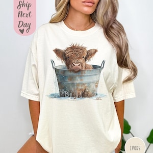 Comfort Colors® Highland Cow Calf Farm Shirt, Western Shirt, Cowgirl Shirt, Cute Cow Shirt, Country Girl Shirt, Cow Shirt, Cow Lover Shirt