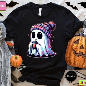 Halloween Ghost Shirt, Cute Ghost Shirt, Halloween Shirt, Fall Shirt, Spooky Season Shirt, Halloween Ghost Shirt, Coffee Ghost T-Shirt