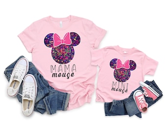 Mama and Mini Mouse Shirt, Personalized Matching Family Mouse Shirt, Matching Disney Tee, Mini Mouse T-Shirt, Disney Mom and Daughter Shirt