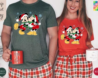 Mickey and Minnie Kiss Christmas Shirt, Disney Christmas Couple Shirt, Christmas Family Shirt, Mickey Shirt, Christmas Shirt, Disney Shirt