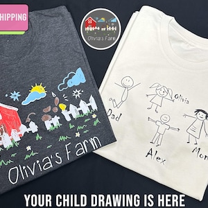 Chemise dessin personnalisée, chemise dessin enfant, chemise dessin réel, chemise art enfant, cadeau pour maman, cadeau pour papa, chemise personnalisée, t-shirt souvenirs image 1