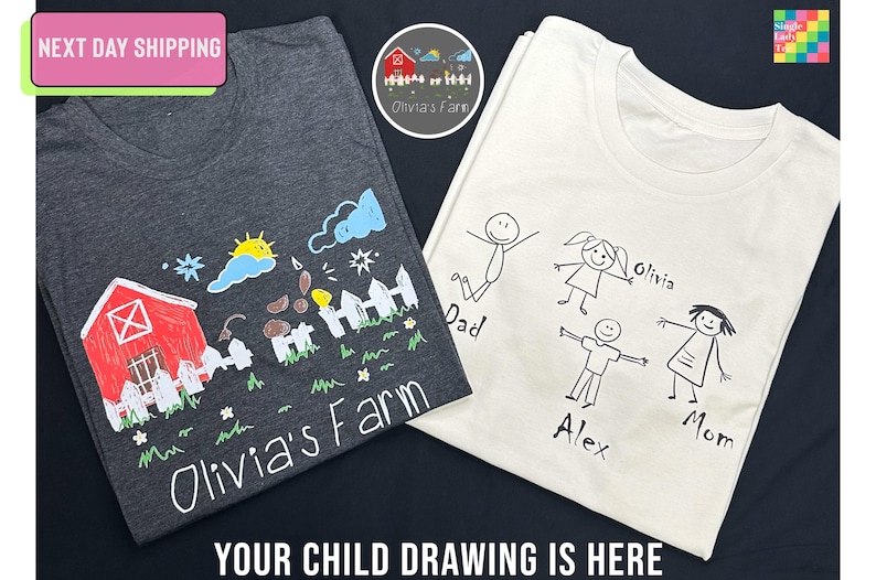 Chemise dessin personnalisée, chemise dessin enfant, chemise dessin réel, chemise art enfant, cadeau pour maman, cadeau pour papa, chemise personnalisée, t-shirt souvenirs image 1