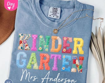 Comfort Colors® Custom Kindergarten Teacher Shirt, Kindergarten TShirt, Kinder Crew, Personalized Kinder Garten Teacher Back to School Shirt