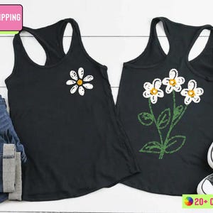 Daisy Wildflower Tank Top, Women Racerback Tank Top, Summer Tops, Floral Tank Top, Women Tank Top, Daisy Tank Top for Women, Gift for Her