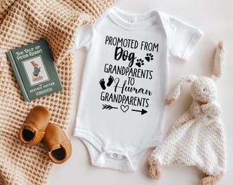 Promoted From Dog Grandparents To Human Grandparents Baby Onesie® ,  Pregnancy Announcement New Baby, Bodysuit Baby Reveal to Grandparents
