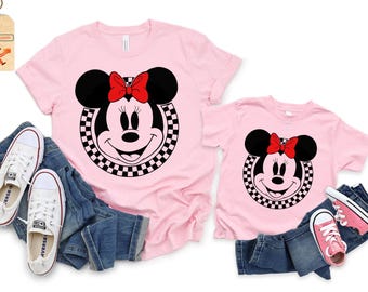 Checkered Mickey and Minnie  Shirt, Disney Mickey Minnie Shirt, Disney Couple Shirt, Disney Valentine Shirt, Mickey Head Shirt, Couple Shirt