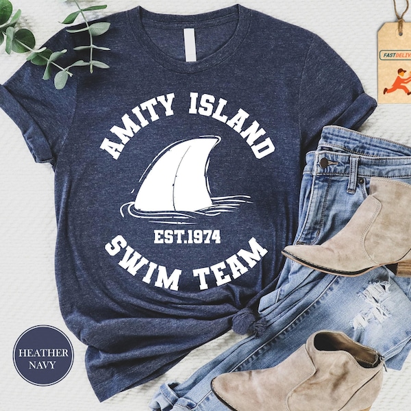 Amity Island Swim Team Shirt, Jaws Shirt, Funny Movie Shirt, Amity Island Movie Shirt,  Great White Shark Shirt, Swim Shirt, Beach Shirt