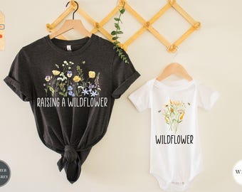Raising A Wildflower and Wildflower Shirts, Mama Mini Matching Set, Mommy & Me Outfits, Mama Mini Shirt, Baby Shower Gift, New Mom Gift Idea