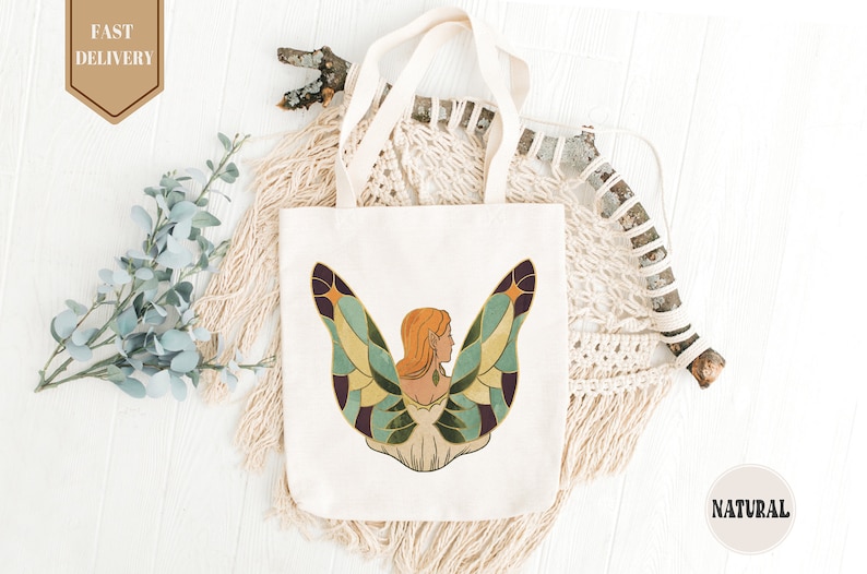 Angel Wings Canvas Tote Bag, Vintage Design Women Shoulder Bag, Plant Floral Tote Bag, Aesthetic Cute Shopping Bag,Eco Friendly Grocery Bag