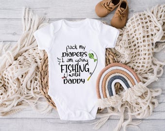 Pack My Diapers I Am Going Fishing Onesie® , Cute and Funny Baby Bodysuit, Baby Shower Gift, Fishing Baby Clothes