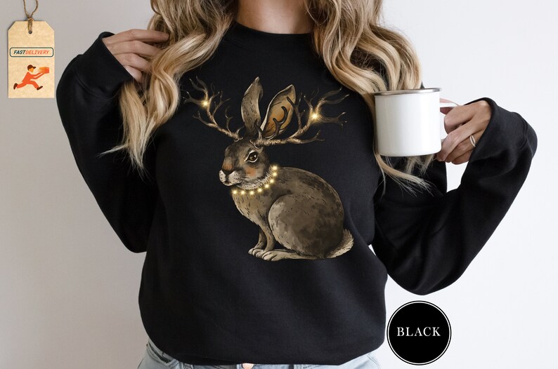 Rabbits Sweatshirt, Rabbits With Lights Sweatshirt, Christmas Lights Hoodie, Cottagecore Sweatshirt, Rabbit Lover Sweatshirt, Animals Hoodie