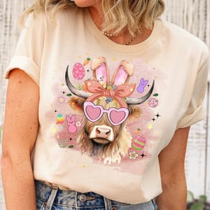 Cow Easter Bunny Shirt, Highland Cow Shirt, Easter Hifer Lover Shirt, Highland Cow Easter Day Shirt, Easter Cow Shirts, Western Easter Shirt image 1