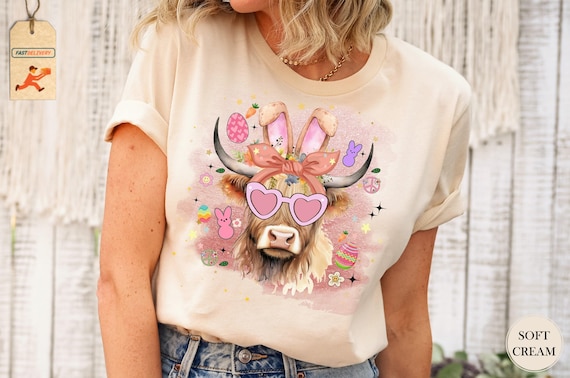 Cow Easter Bunny Shirt, Highland Cow Shirt, Easter Hifer Lover Shirt, Highland Cow Easter Day Shirt, Easter Cow Shirts, Western Easter Shirt