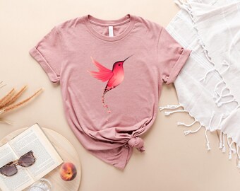 Floral Hummingbird Shirt, Animal Lover Tee, Hummingbird Shirt, Bird T-shirts, Bird Lover T-Shirt,  Spring Birds, Flower Shirt, Gift For Her