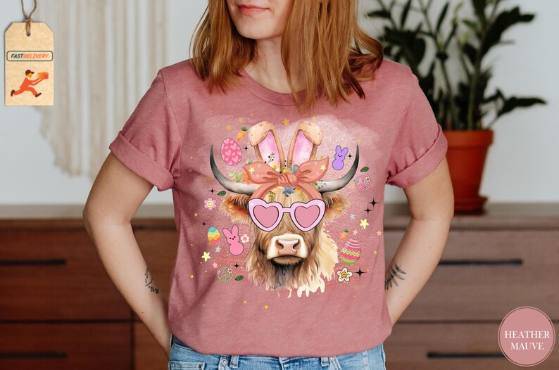 Cow Easter Bunny Shirt, Highland Cow Shirt, Easter Hifer Lover Shirt, Highland Cow Easter Day Shirt, Easter Cow Shirts, Western Easter Shirt