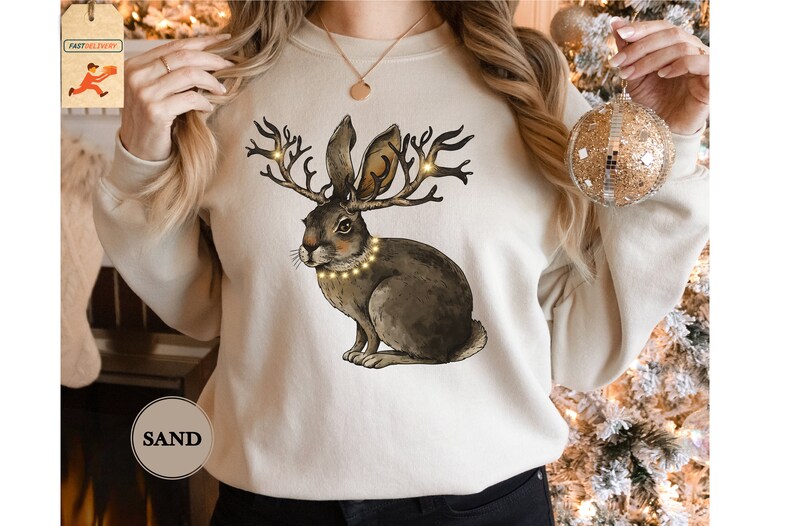 Rabbits Sweatshirt, Rabbits With Lights Sweatshirt, Christmas Lights Hoodie, Cottagecore Sweatshirt, Rabbit Lover Sweatshirt, Animals Hoodie