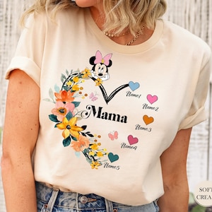 Custom Disney Mama Shirt, Personalized Disney Mom Shirt, Shirt with Kids Names, Gift for Mama, Minnie Mom Heart Shirt, Mother's Day Gift