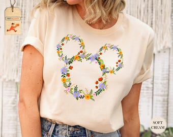 Disney Mickey Floral Shirts, Floral Ears Shirt, Floral Disney Shirt, Disney Shirt, Minnie T-Shirt, Floral Shirt, Disney Mom Shirt,Disney Tee