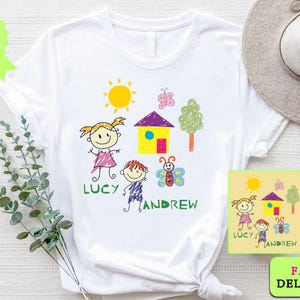 Chemise dessin personnalisée, chemise dessin enfant, chemise dessin réel, chemise art enfant, cadeau pour maman, cadeau pour papa, chemise personnalisée, t-shirt souvenirs image 3
