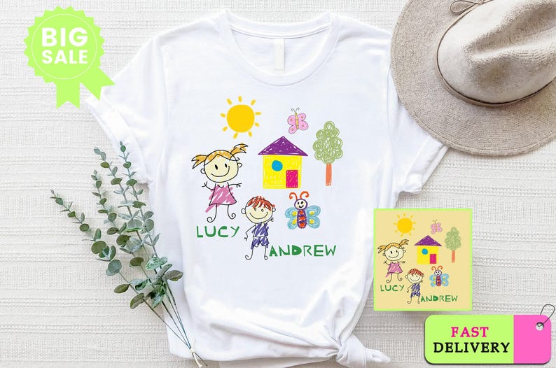 Chemise dessin personnalisée, chemise dessin enfant, chemise dessin réel, chemise art enfant, cadeau pour maman, cadeau pour papa, chemise personnalisée, t-shirt souvenirs image 3