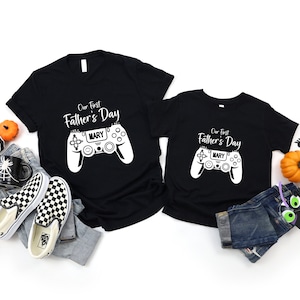 Our First Father&#39;s Day Gamer Gift, Father&#39;s Day Baby Gift, First Fathers Day Personalized Matching Shirts, Dad,Baby Matching Gaming Shirt