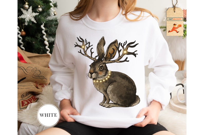 Rabbits Sweatshirt, Rabbits With Lights Sweatshirt, Christmas Lights Hoodie, Cottagecore Sweatshirt, Rabbit Lover Sweatshirt, Animals Hoodie