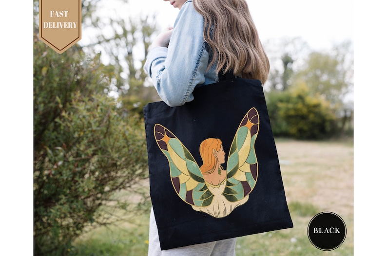 Angel Wings Canvas Tote Bag, Vintage Design Women Shoulder Bag, Plant Floral Tote Bag, Aesthetic Cute Shopping Bag,Eco Friendly Grocery Bag