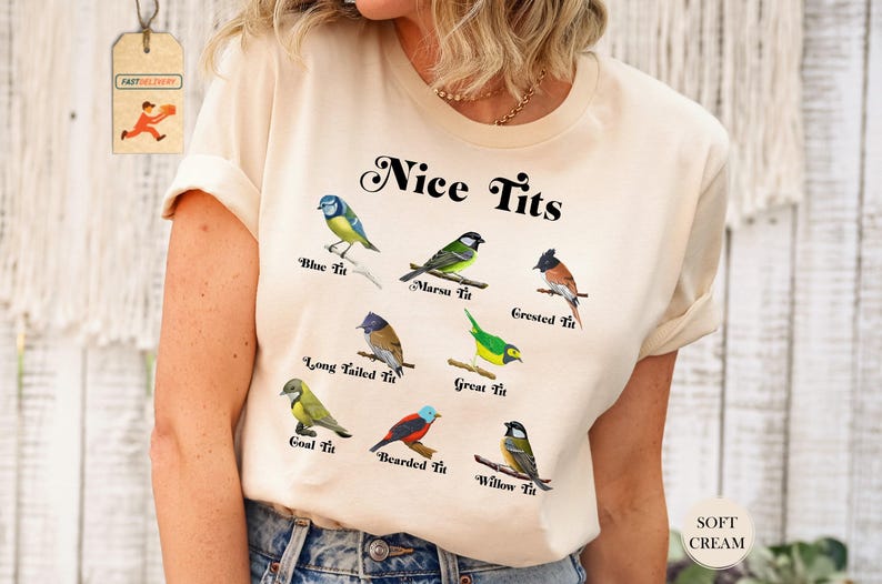 Bonito pájaro con tetas, camiseta de bonitos pájaros con tetas, regalo para observadores de aves, camiseta para amantes de las aves, camiseta de pájaros, camiseta de observador de aves, camiseta de pajarito lindo, camiseta de pájaros divertidos imagen 1