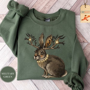 Rabbits Sweatshirt, Rabbits With Lights Sweatshirt, Christmas Lights Hoodie, Cottagecore Sweatshirt, Rabbit Lover Sweatshirt, Animals Hoodie