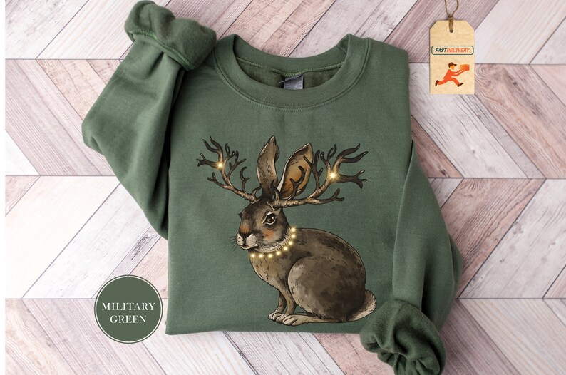 Rabbits Sweatshirt, Rabbits With Lights Sweatshirt, Christmas Lights Hoodie, Cottagecore Sweatshirt, Rabbit Lover Sweatshirt, Animals Hoodie
