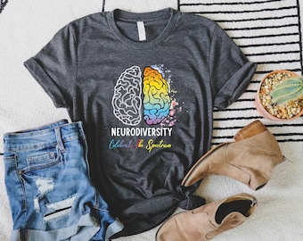 Camiseta "Abraza la neurodiversidad, celebra el espectro autista", camiseta de concienciación sobre el autismo, camiseta de neurodiversidad, camiseta neurodivergente.