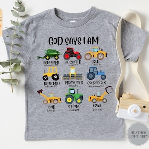 God Says I Am Shirt, Construction Shirt, Construction Boy Shirt, Bible Verse Truck Shirt, Construction Farm Shirt, Excavator Shirt,Kid's Tee
